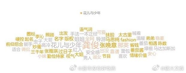 花儿与少年关键词云龚俊花儿与少年关键词云提及量最多龚俊花儿与少年关键词云提及量最