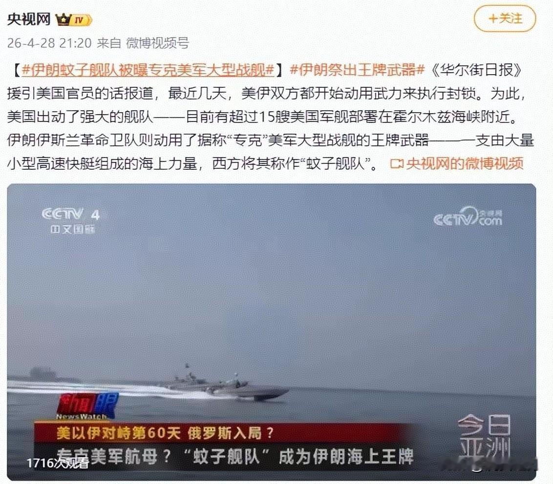 伊朗祭出王牌武器，“蚊子舰队”被曝专克美军大型战舰
网友：实际就是狼群博大象战术