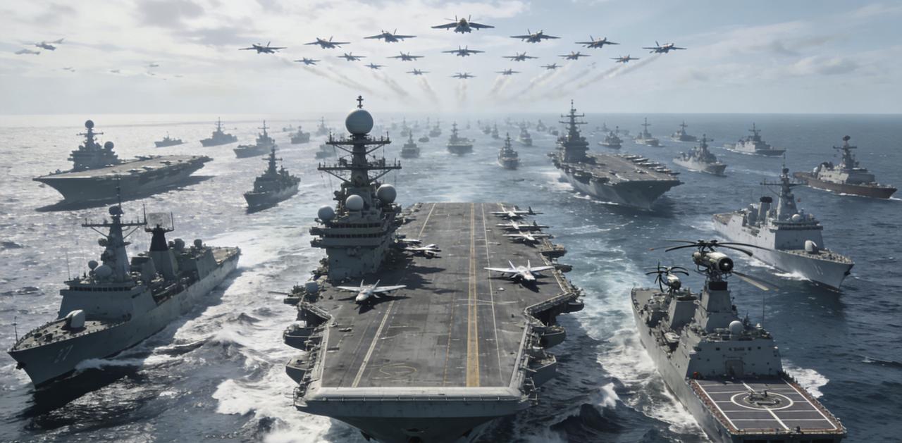 中：东海这边百舰列阵，练练协同攻防。
美：搞这么大阵仗，想威慑谁？
中：自家海域