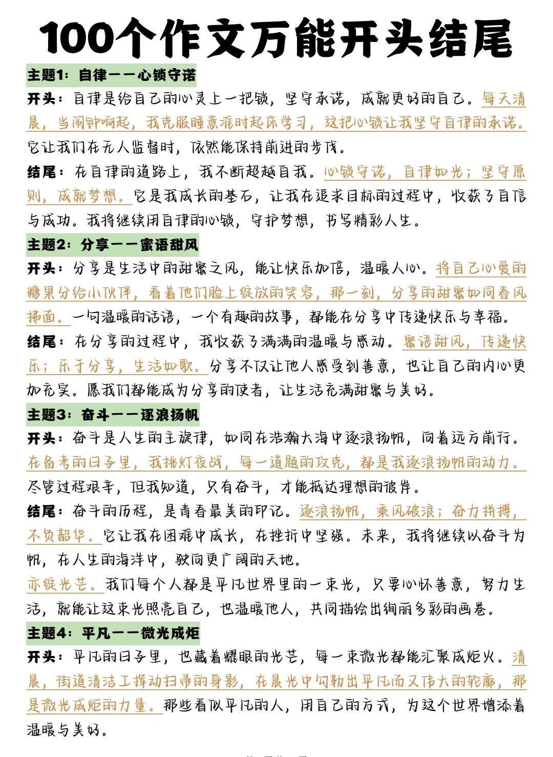 落笔就是满分的100个万能作文开头结尾，真的太绝了