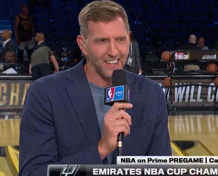 53万美元！NBA杯决赛马刺vs尼克斯。诺维茨基担任现场解说嘉宾。谈到NBA杯冠