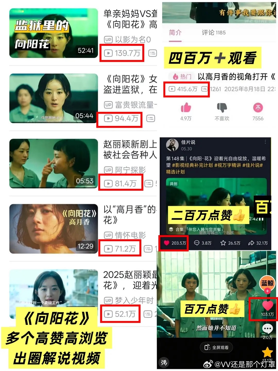 赵丽颖的《向阳花》解说视频最近突然爆火，破站和抖上都是一堆百万赞。 ​​​