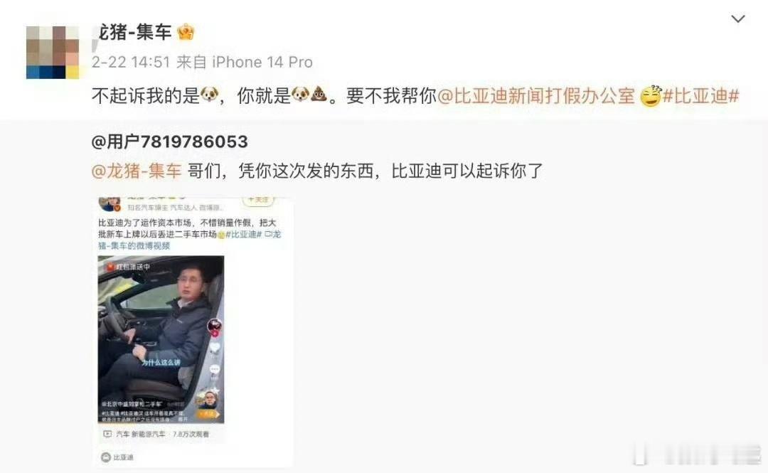 法院判决龙猪集车赔偿比亚迪202万元 这就是传说中的求锤得锤吧，好家伙，你要起诉