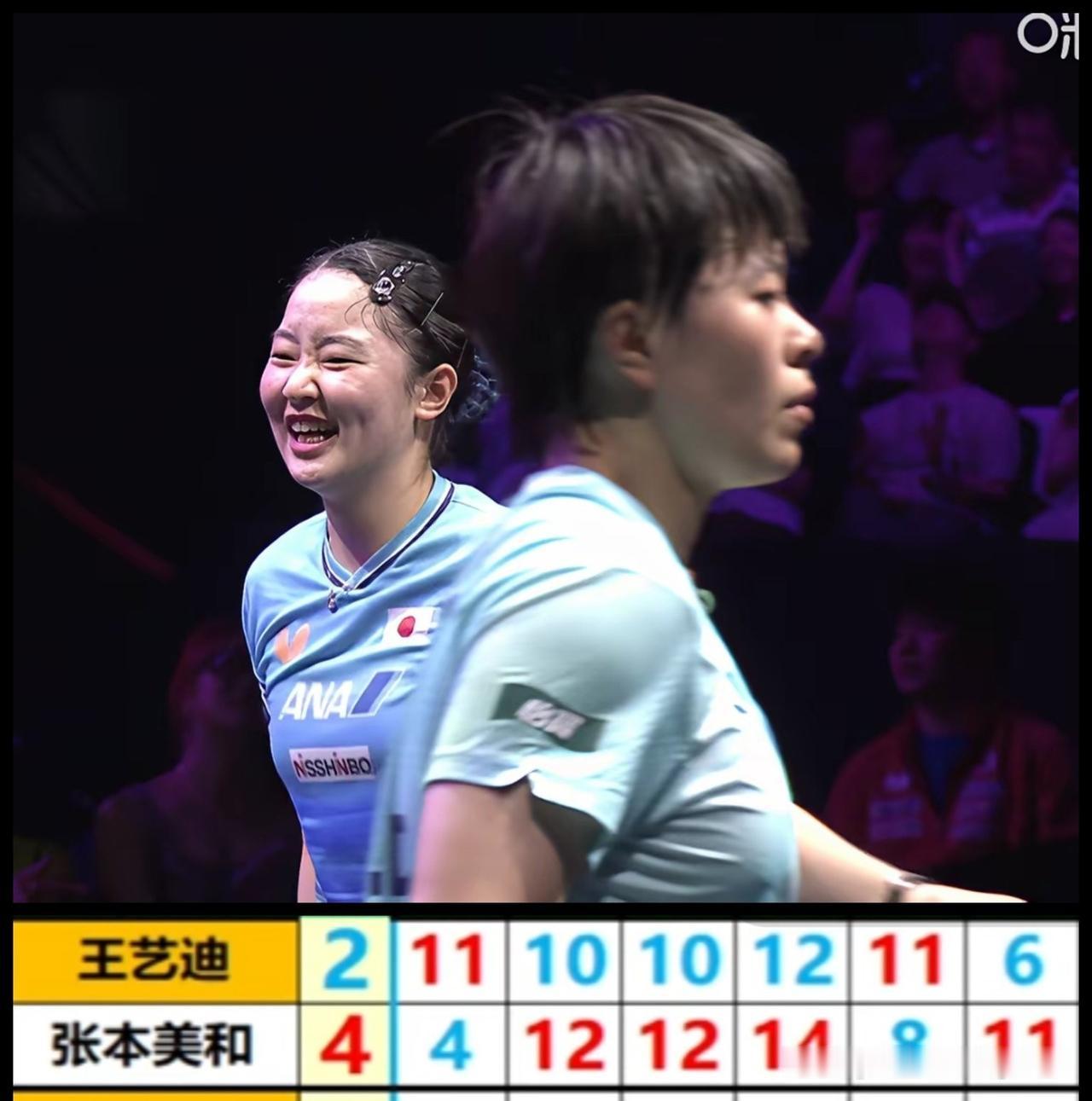 大迪2：4憾负张本美和，无缘横滨冠军赛女单决赛。

大迪与张本美和首局，大迪完美