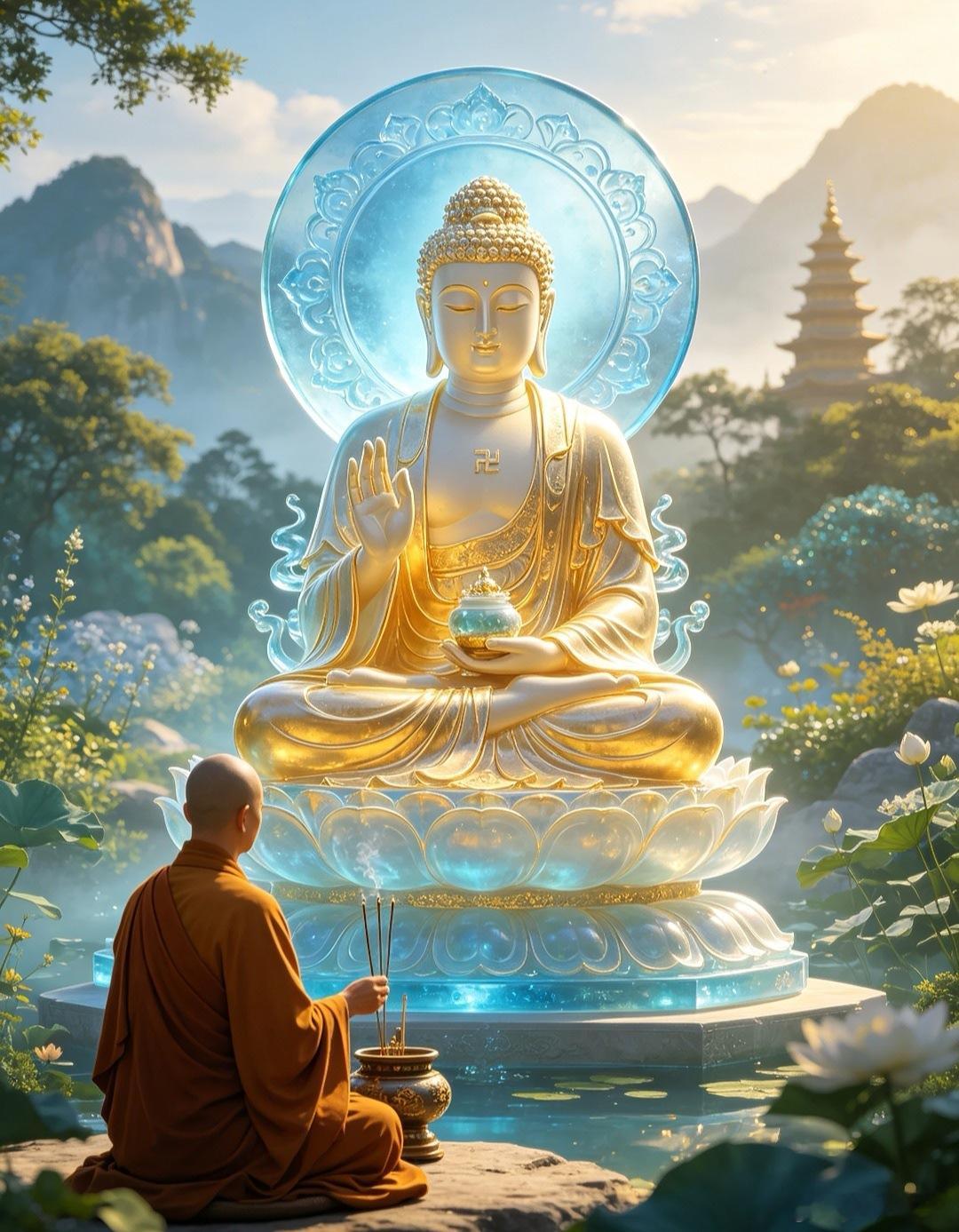 见佛祈福🙏，祈愿福泽庇佑自身，百病不侵其身，身心康健无恙，岁岁清净安然。阿弥陀