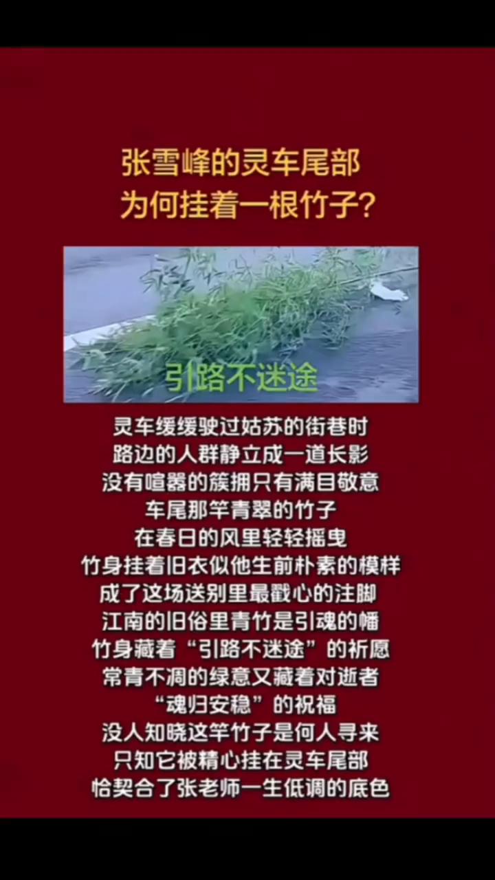 张雪峰的灵车尾部为何挂着一根竹子？
灵车缓缓驶过姑苏的街巷时，路边的人群静立成一