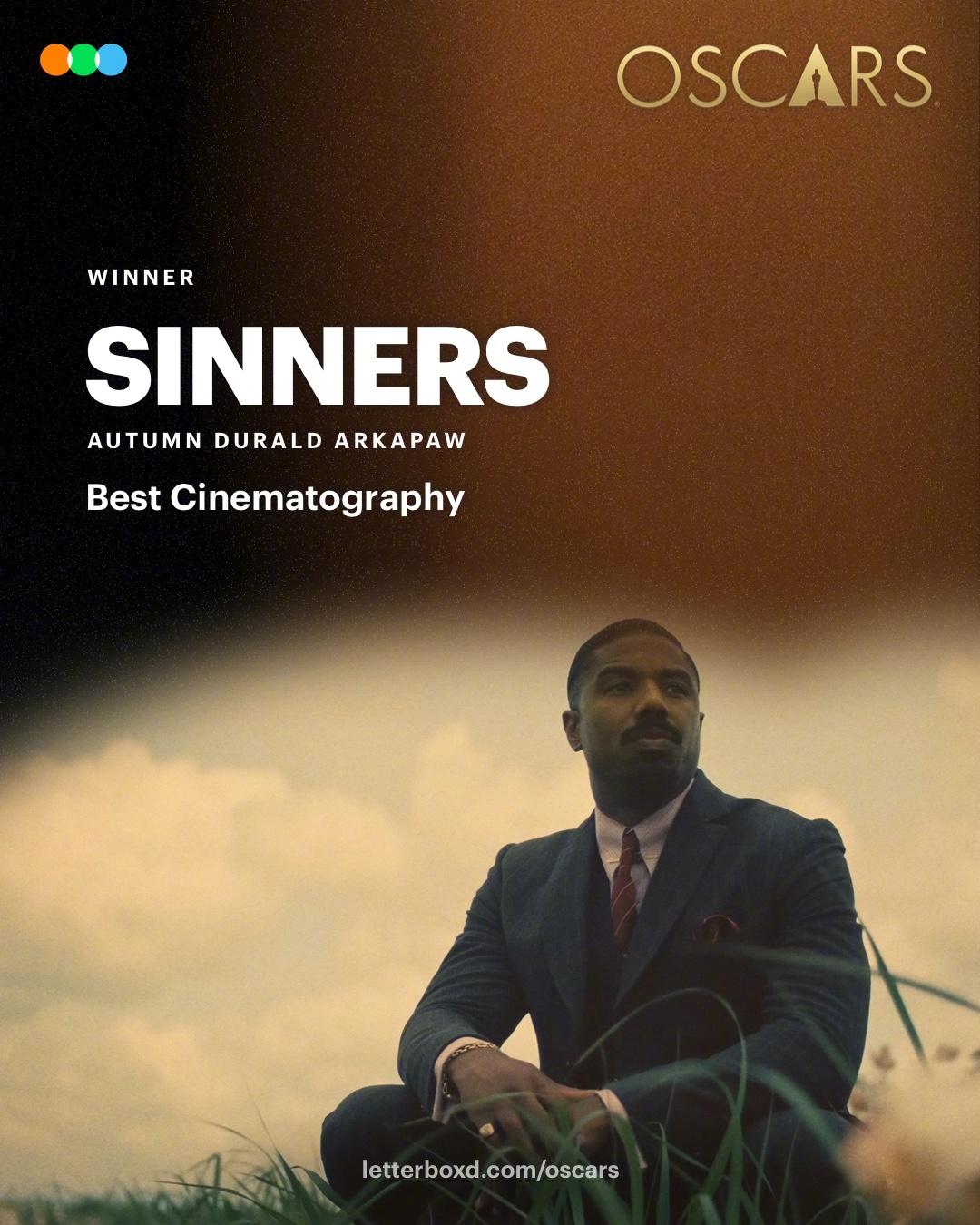 《罪人》拿下奥斯卡 最佳摄影奖，其他提名影片分别为：《弗兰肯斯坦》《一战再战》《