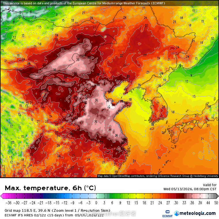 高温 大陆暖高压脊携带干热气团来袭，华北黄淮江淮等地将在下周中出现高温干热天气。