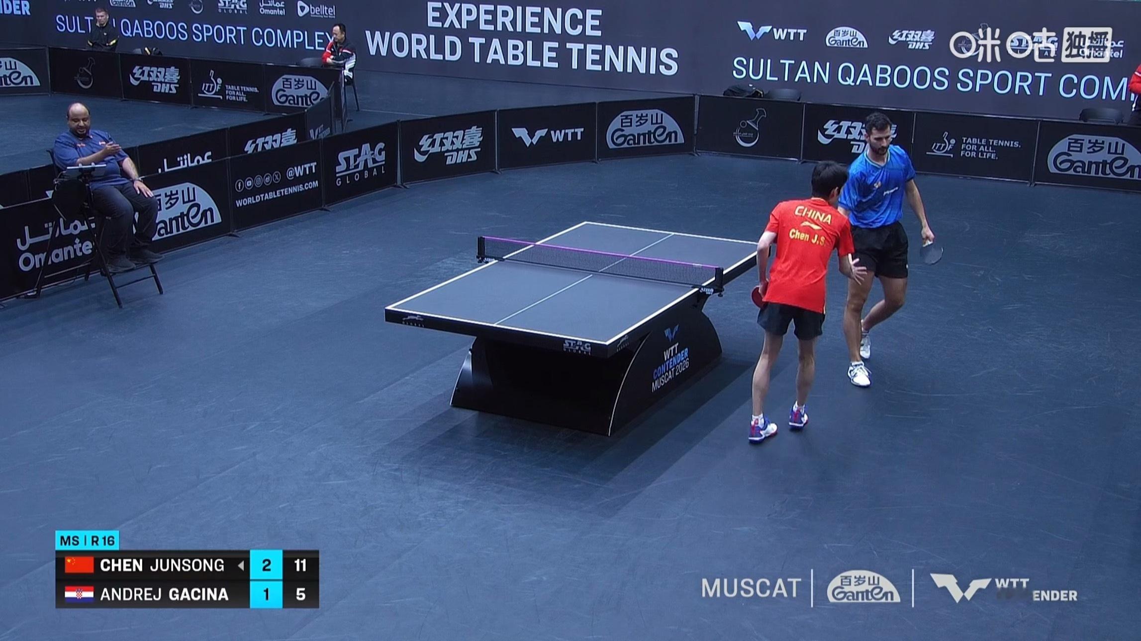 陈俊菘3比1加奇尼(11-7，7-11，11-6，11-5)晋级WTT常规挑战赛