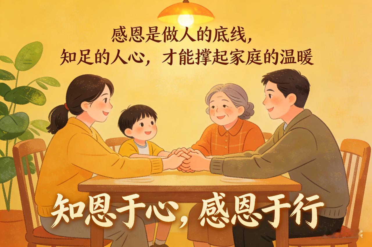 感恩是做人的底线，知足的人心，才能撑起家庭的温暖。
知恩于心，感恩于行。