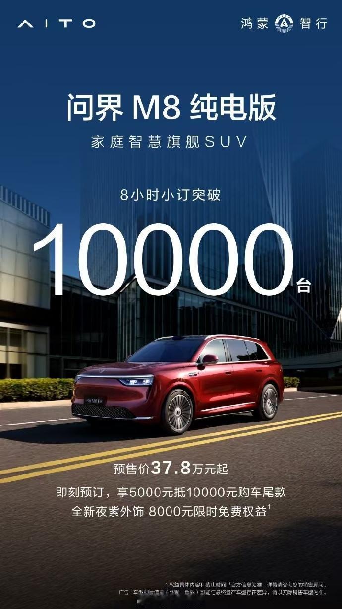 问界m8纯电版预售37.8万起 编辑老师一直很肯定40万级的纯电SUV销量都不会