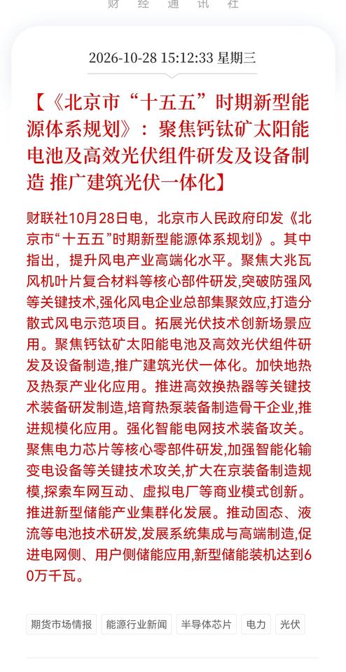 风光电板块估计要疯狂了！
        北京发布重大利好消息称，十五五时期新型