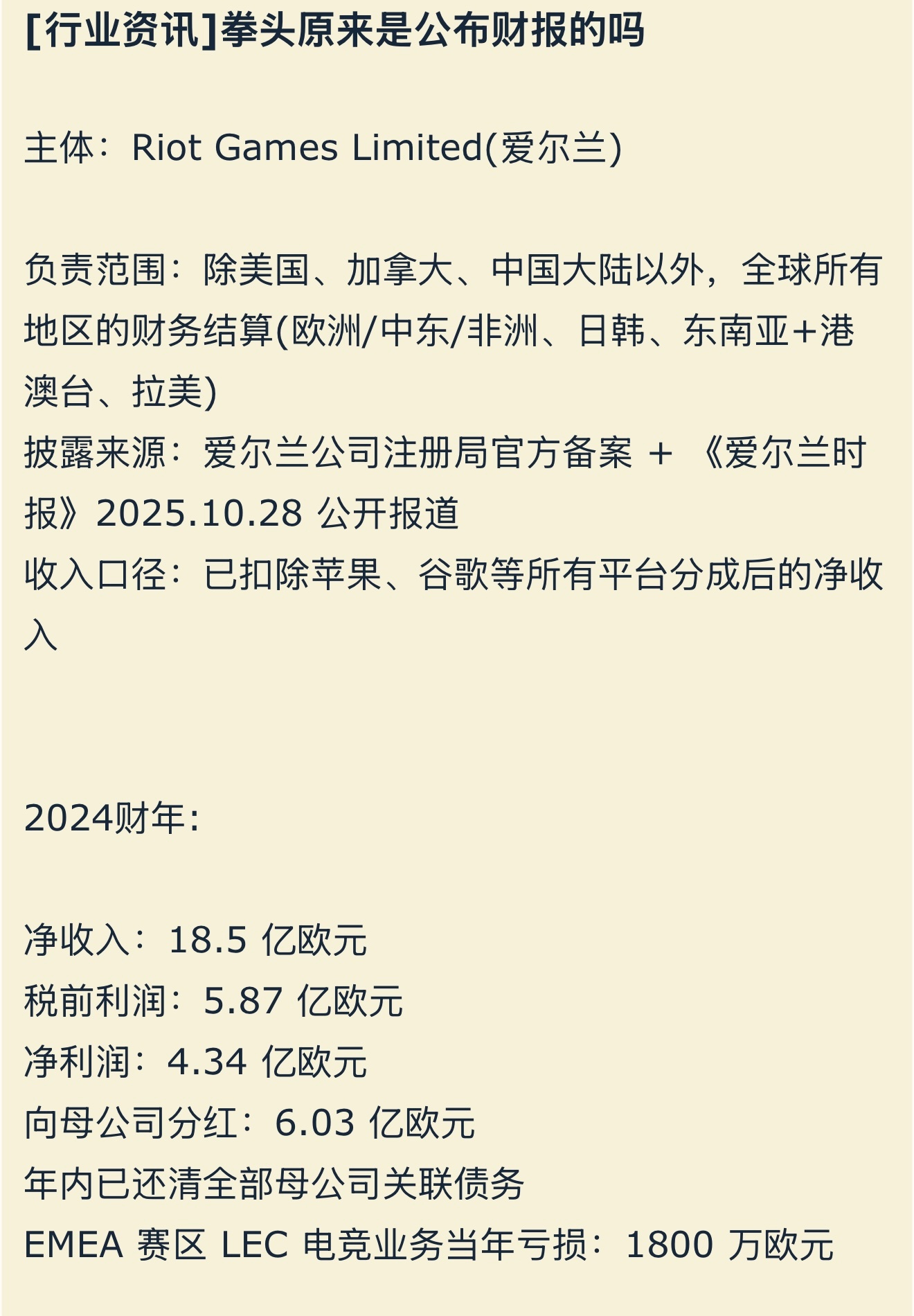 拳头游戏公司近几年的财报以及生态业务聚焦LOL、Valorant（无畏契约）、手