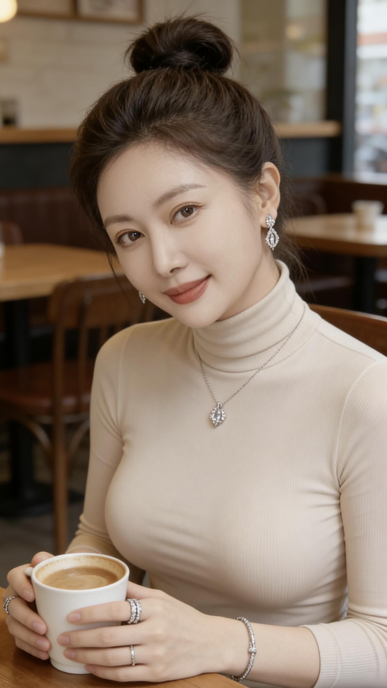 玉杯轻握，笑语盈盈。