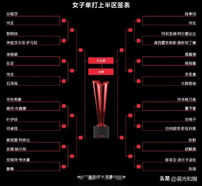 WTT新加坡大满贯赛女单签表

孙颖莎位于上半区，进八强的对手没什么厉害的，只是