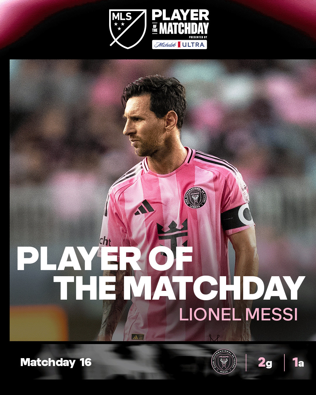 👏两粒进球一次助攻！梅西荣获mls 本轮比赛日最佳球员。🐐梅西[超话]迈阿密