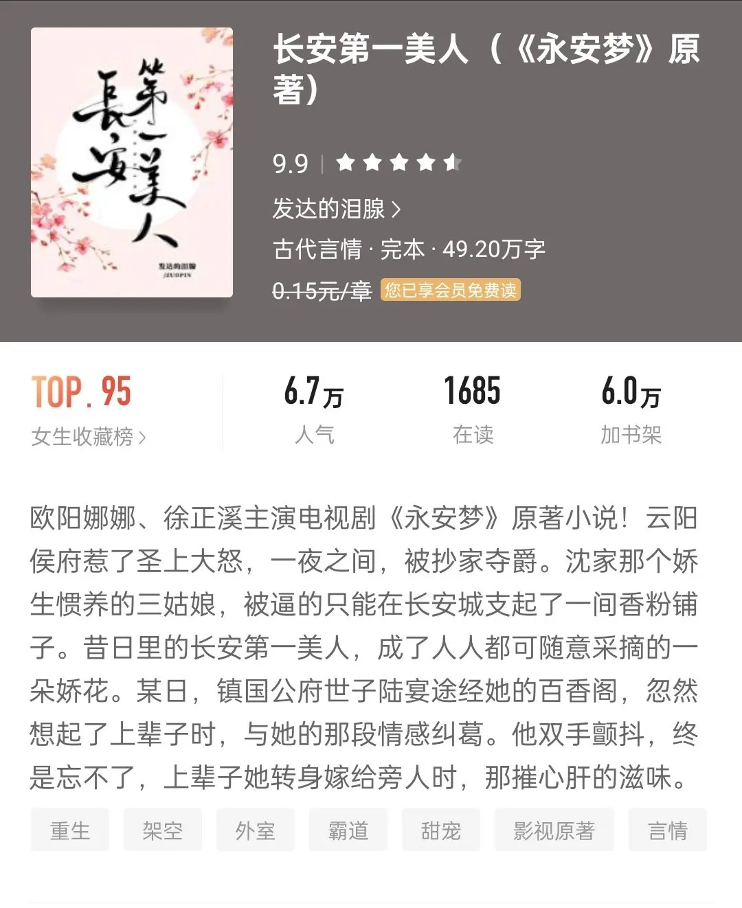 
到底是翻盘逆袭，还是重来也无用？
今天推荐6本巨好看的重生文：
1、《长安第一美人》作者：发达的泪腺（电视剧《永安梦》原著）
2、《麻烦》作者：竹西
3、《高门娇女》作者：女王不在家
4、《八零之高嫁》作者：雪上一枝刀
5、《宠妃的演技大赏》作者：发达的泪腺
6、《坤宁》作者：时镜
