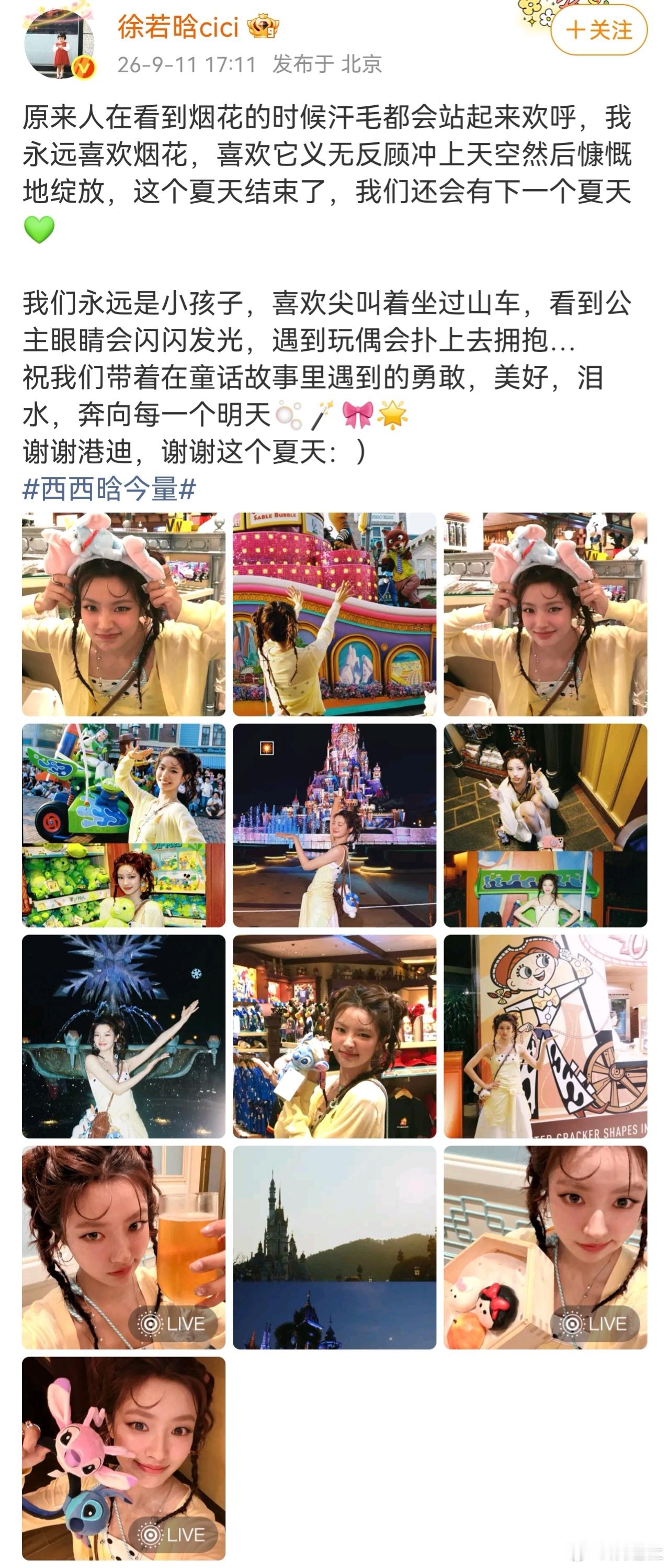 徐若晗港迪plog在港迪当一天小朋友的徐若晗🥹奔赴城堡与烟花，尖叫坐过山车，还