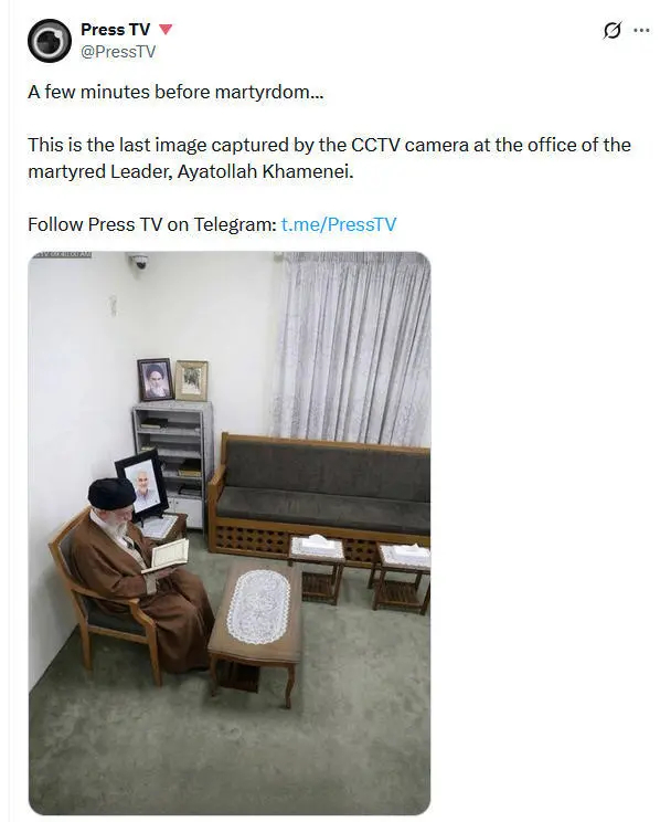 【哈梅内伊遇袭身亡前最后画面披露】伊朗英语新闻电视台（Press TV）3月27