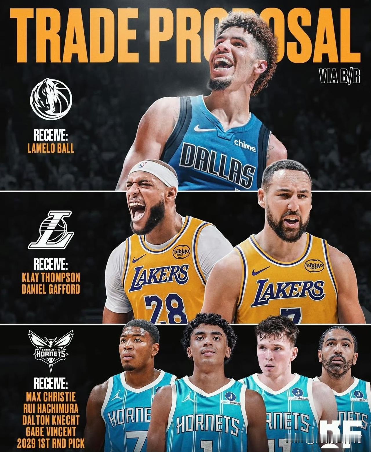 露天看台提供一套交易方案： 

独行侠得到：
拉梅洛·鲍尔

湖人得到：
克莱·