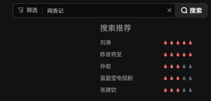 闻香记搜索推荐这里只有刘涛是满的，没了刘涛可咋整还好一点的是女演员都有上榜