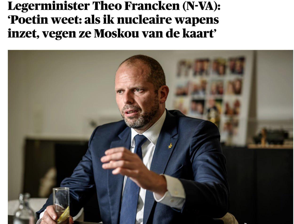 欧媒，比利时国防部长西奥·弗兰肯称：“如果大递向布鲁塞尔发射导弹，我们将把莫西科