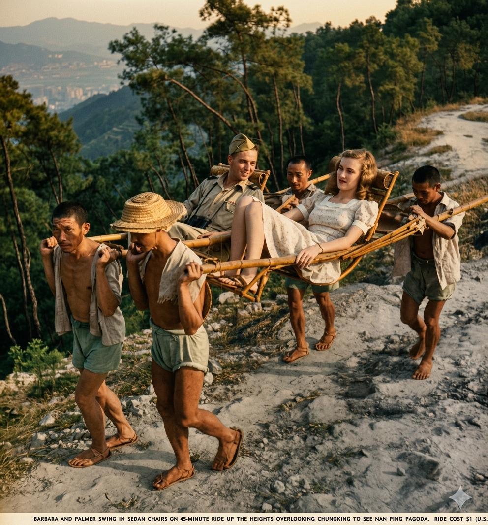 1940年，山城重庆，崎岖陡峭的山间碎石路上，四位衣衫简陋的本地轿夫，赤足踏着草