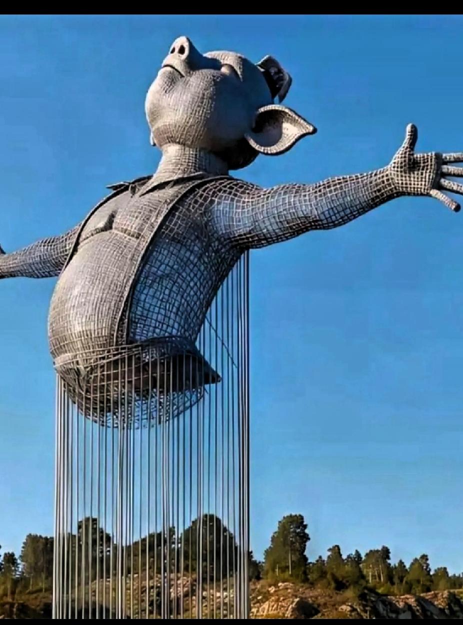 实在搞不懂这种“艺术”！
上面有头有胳膊，还弄个猪脸伸着手，往下一看，直接就是一