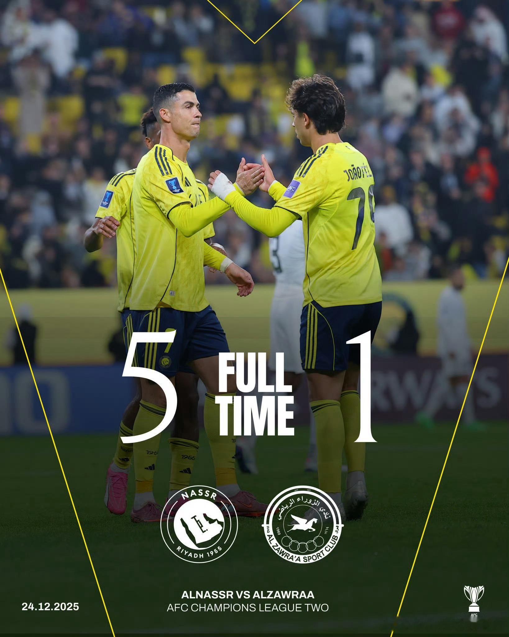 利雅得胜利完胜对手祖拉。c罗虽然没有破门，但是助攻菲利克斯实在是尽显大度风范。c