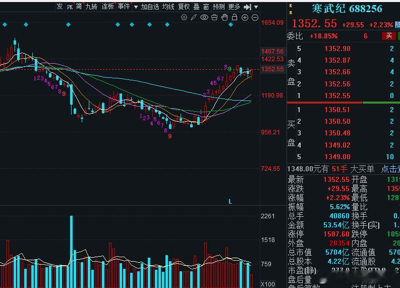 寒王继续走强，带动整个科技芯片这块，大家吃肉吃得不少了吧！ 