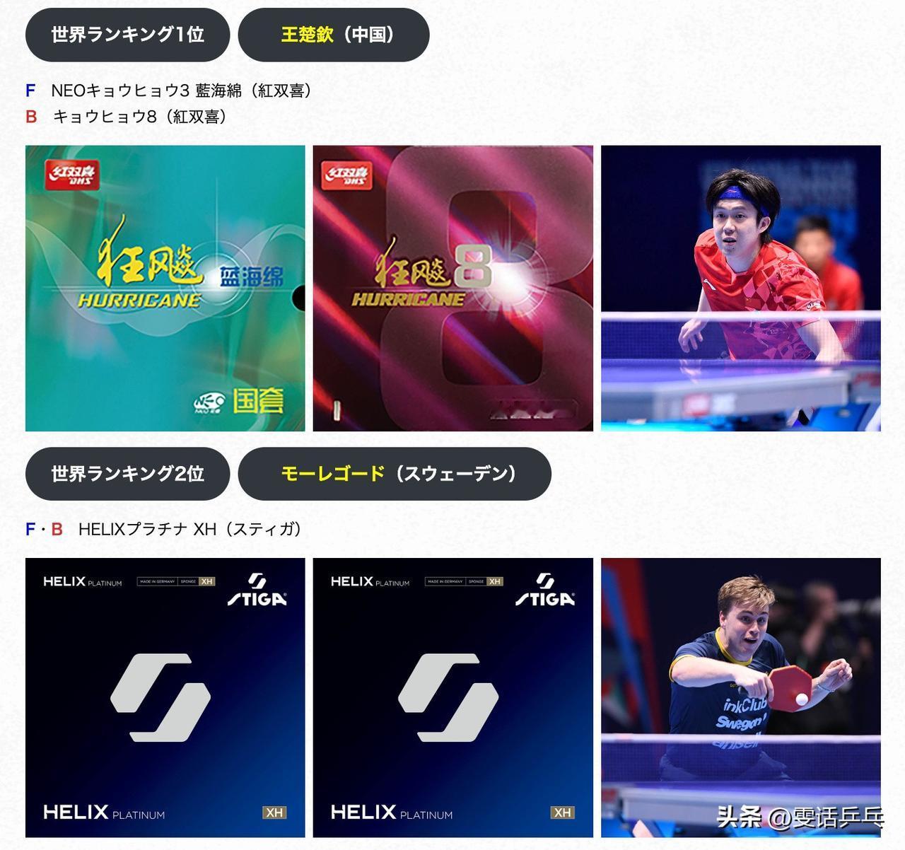 【桌球王国】世界排名男子 前100名使用的胶皮／第1至25位
在各器材厂商的协助