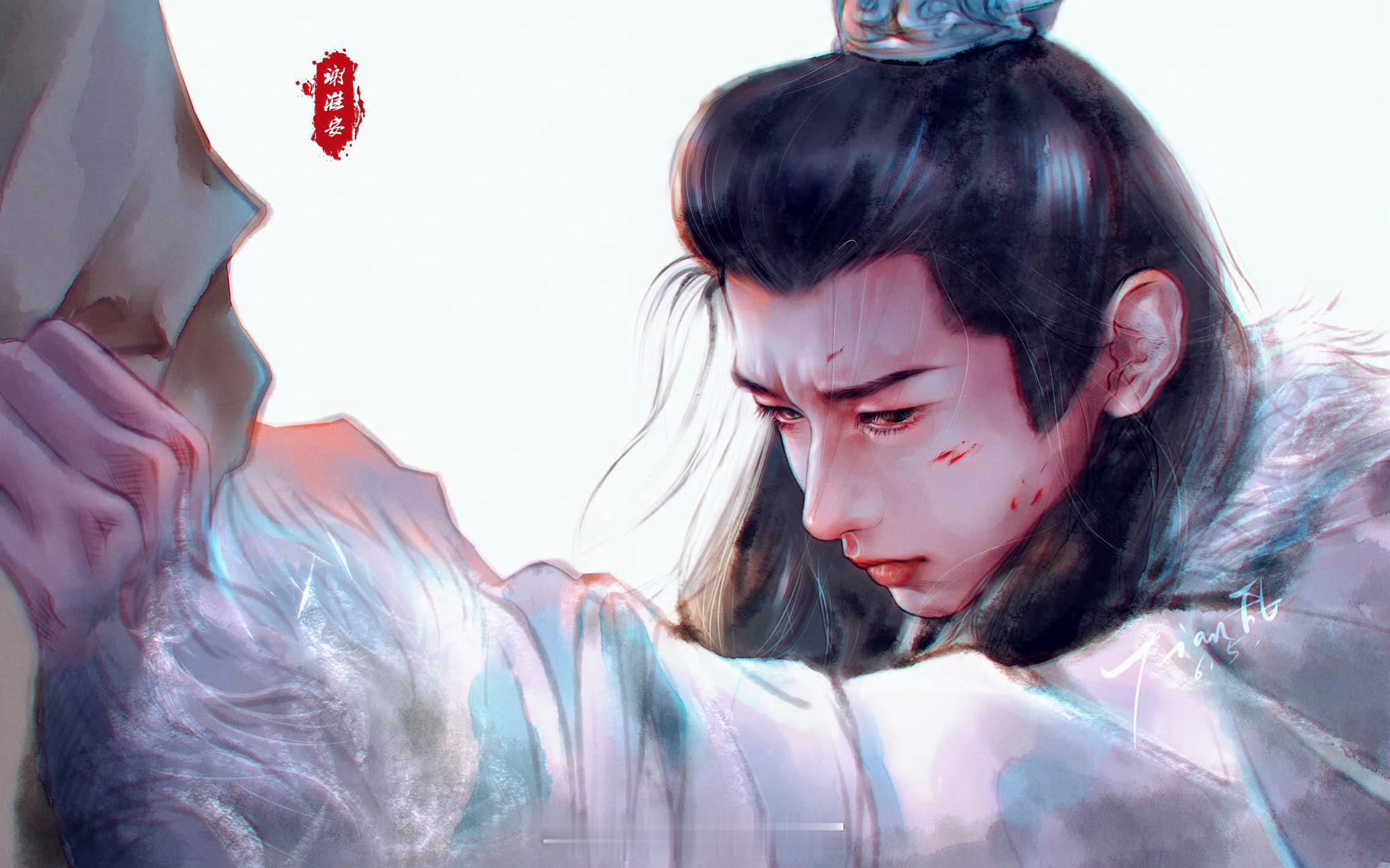 分享一组我喜欢的产出大大画的白衣谢淮安！一袭素白，风骨凛然，眼底藏着长安风雪与满