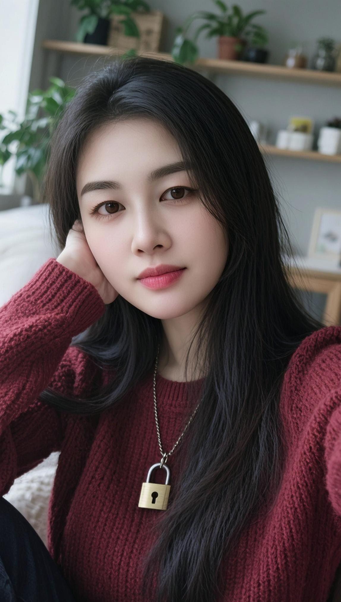 AI酒红毛衣自拍 抖音ai创作