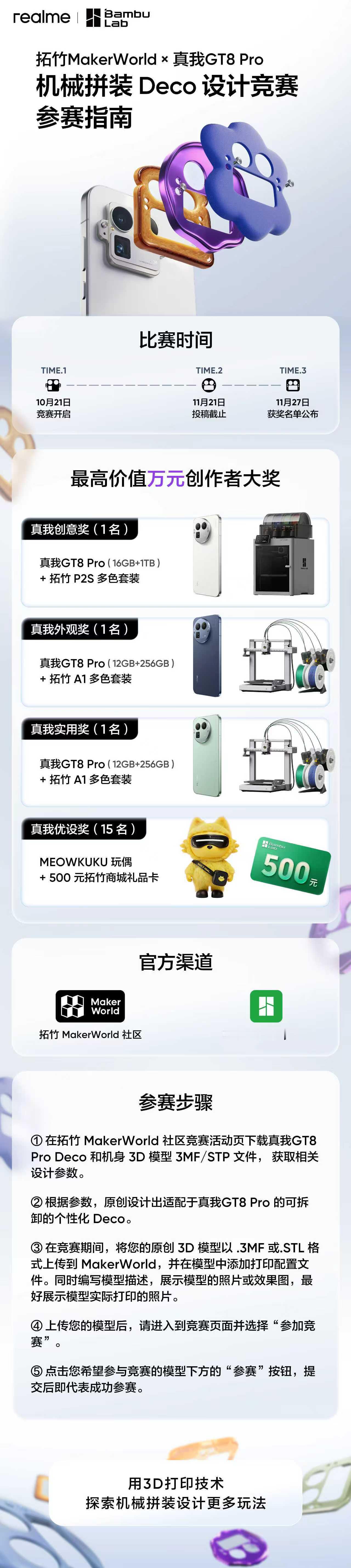 可拆可拼可换，纵享拼装的乐趣！真我GT8Pro携手拓竹MakerWorld，发起