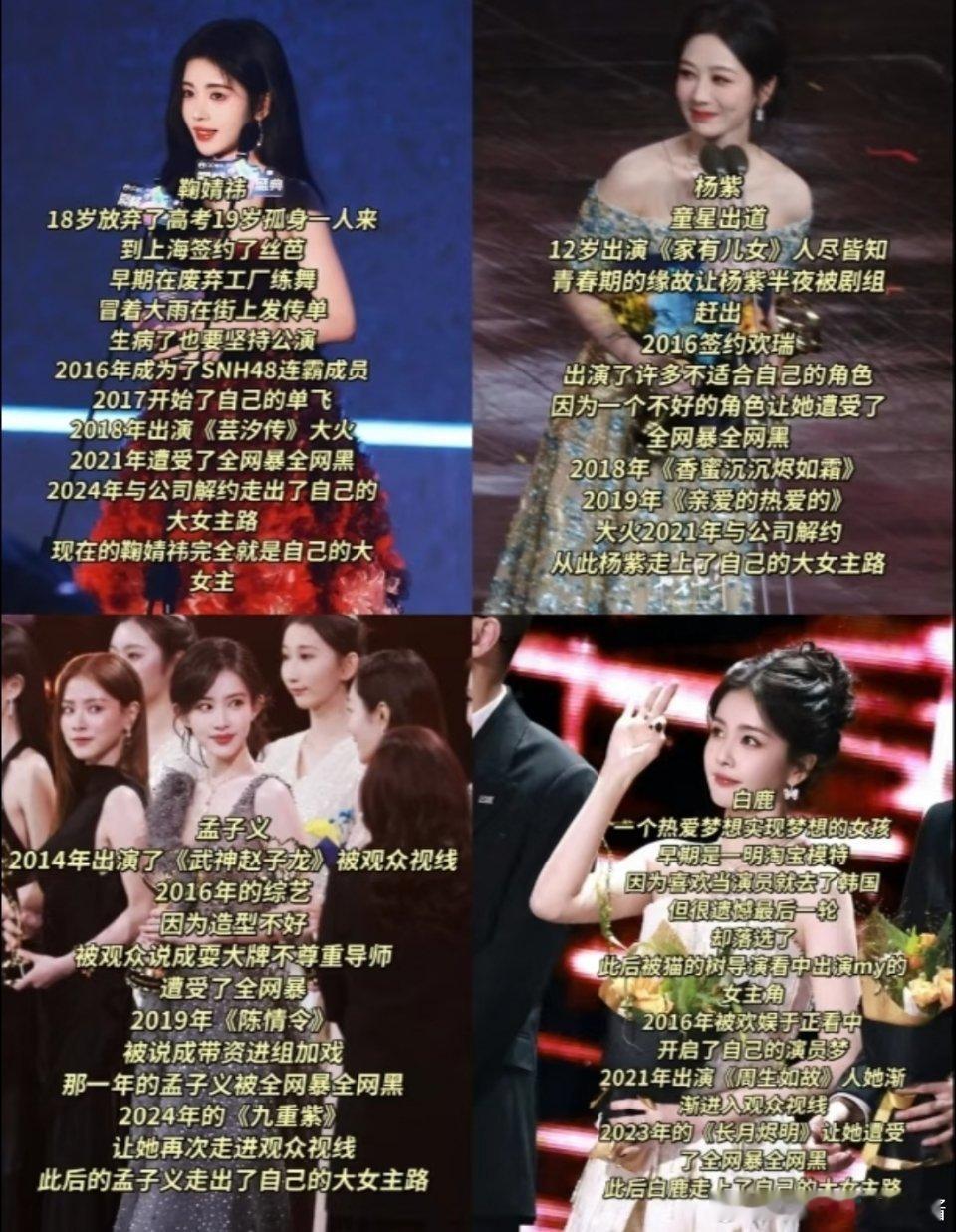 鞠婧祎VS杨紫VS孟子义VS白鹿，大女主来时路，你最心疼谁🥺 
