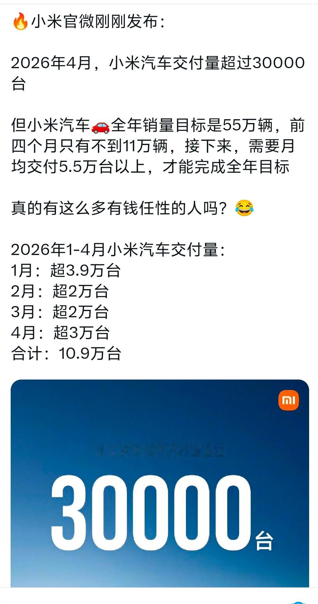 你觉得小米能完成全年销量的目标吗？ 
