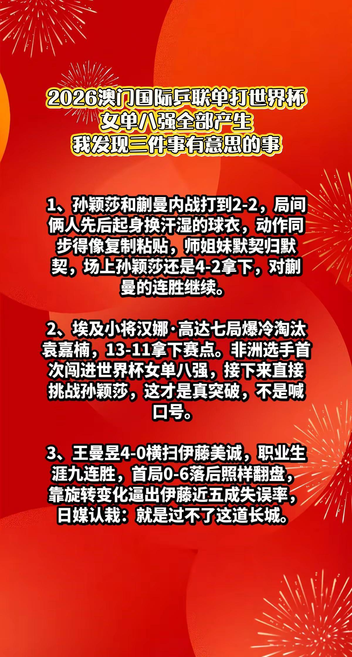 澳门世界杯女单八强产生，我发现3件趣事。