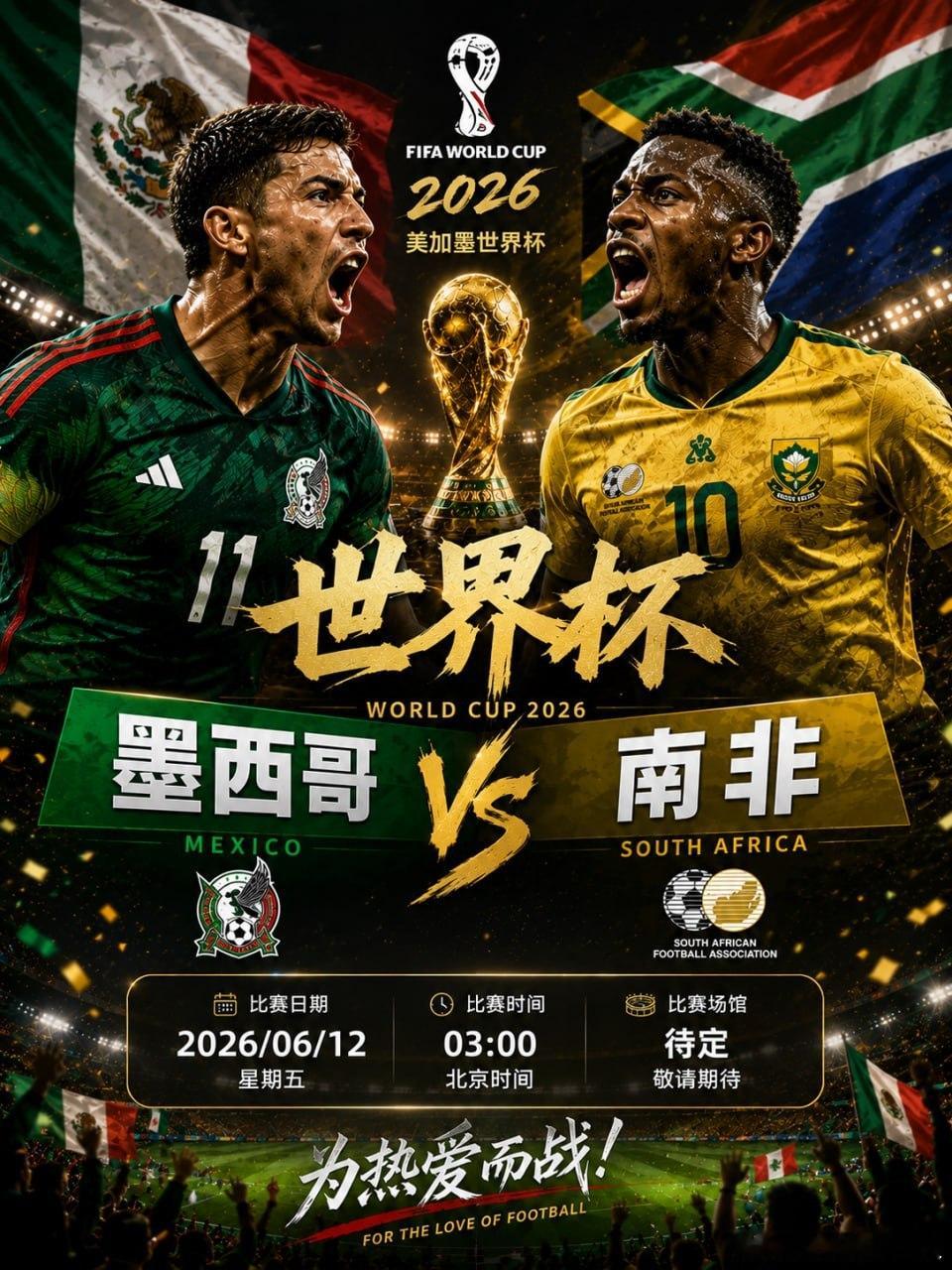 🌡 今晚气温有变化🕒 03:00 🇲🇽 墨西哥 VS 南非 🇿🇦📡