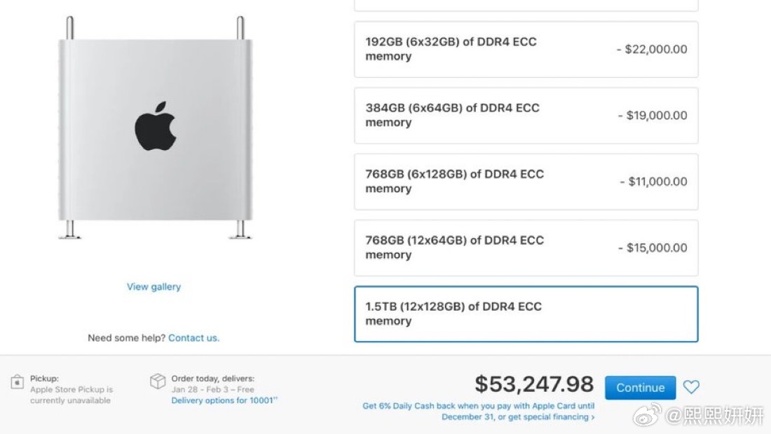 放在当下的市场行情里，那台搭载1.5TB运行内存的Mac Pro（2019年机型