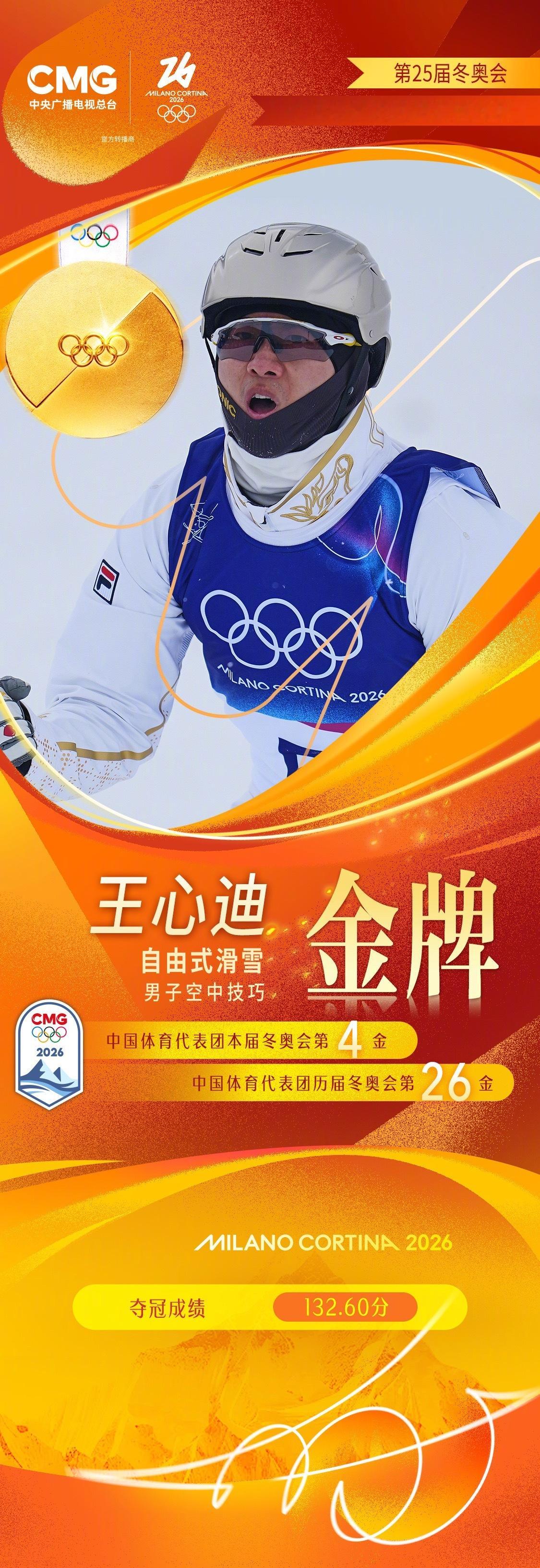 王心迪金牌中国队米兰冬奥会第四金 2026年米兰冬奥会自由式滑雪男子空中技巧决赛