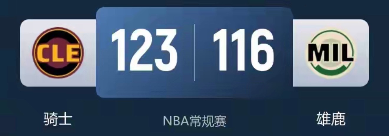 雄鹿20记三分仍负骑士 哈登27+5+6 莫布里27+15 米切尔19+8骑士N