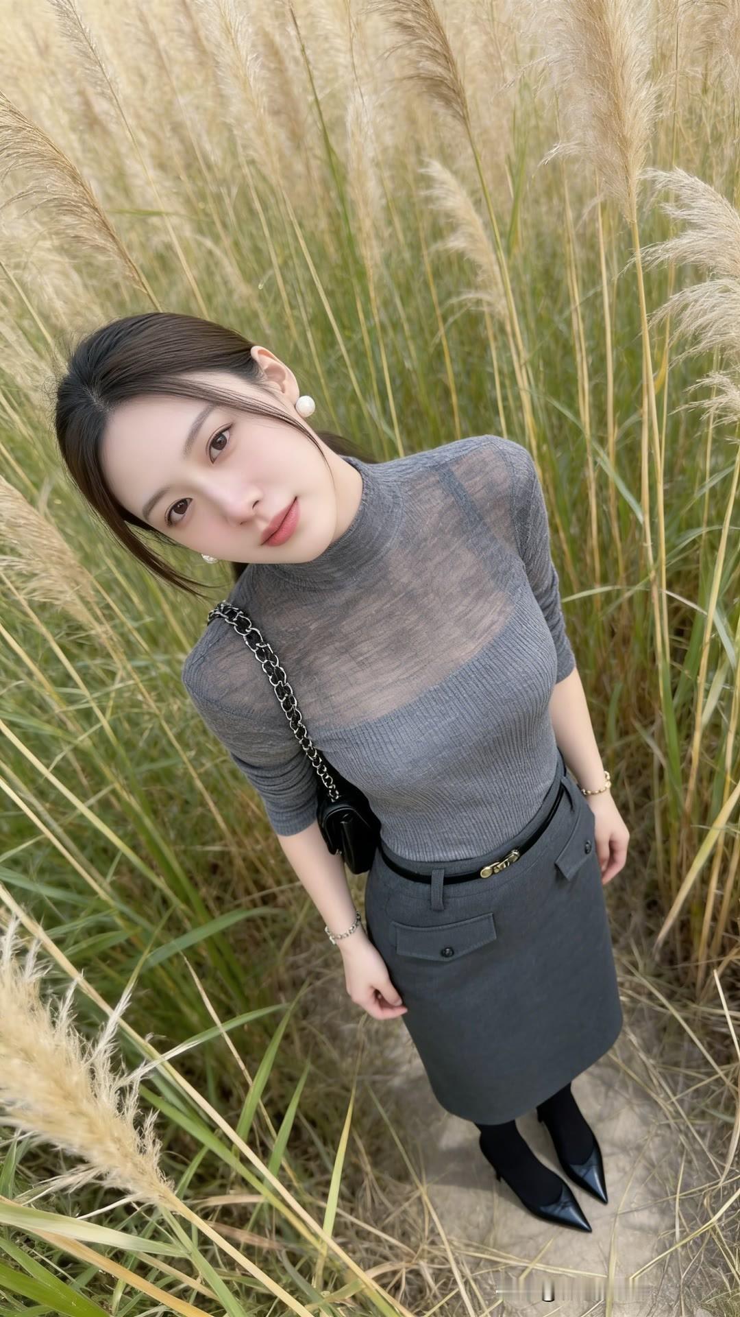 灰调穿搭，是写给生活的散文诗🌿
芦苇荡的风，吹乱了发梢，也吹软了衣料。
半透的