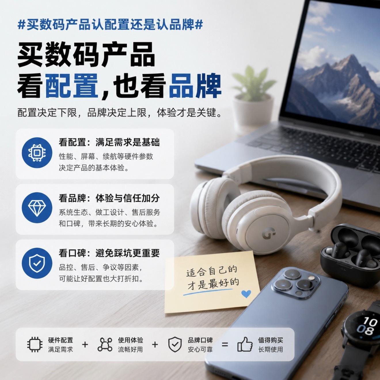买数码产品认配置还是认品牌 现在买数码产品，配置选择也是越来越多了。但真正决定体