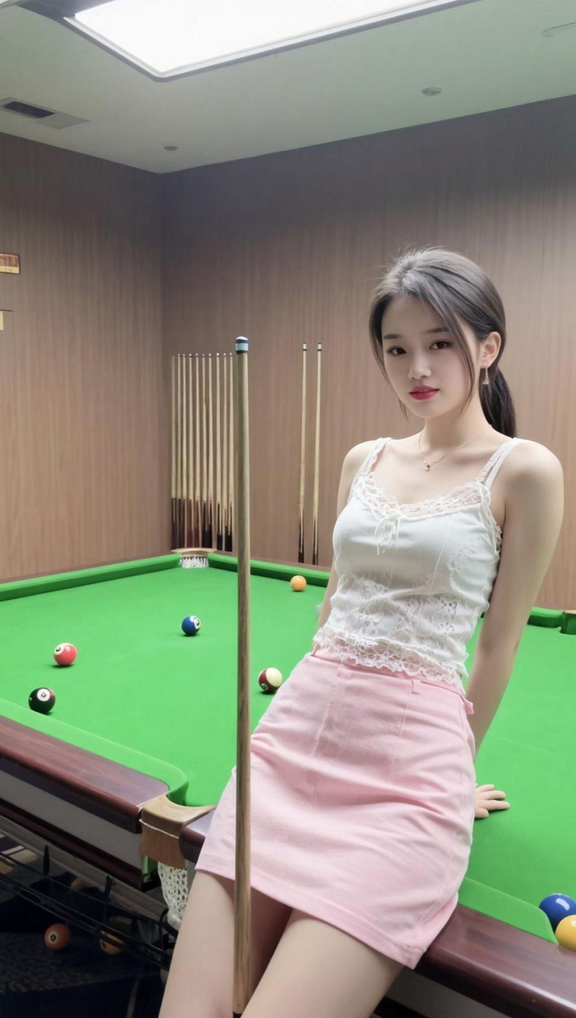 AI台球甜妹写真 抖音ai创作 穿搭 上热门