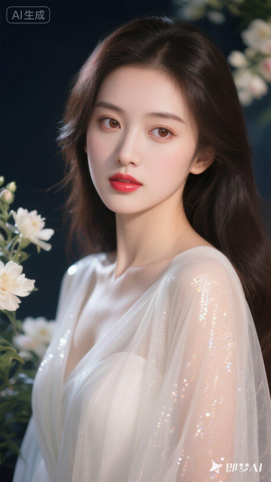 梦幻少女，优雅白纱，绽放如花。