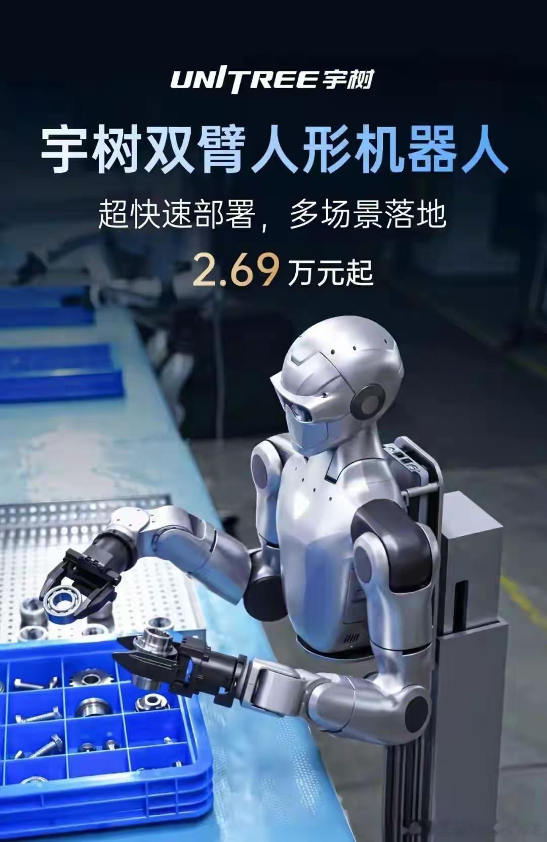 宇树发布双臂人形机器人，售价2.69万起！买一个工厂拧螺丝？ 