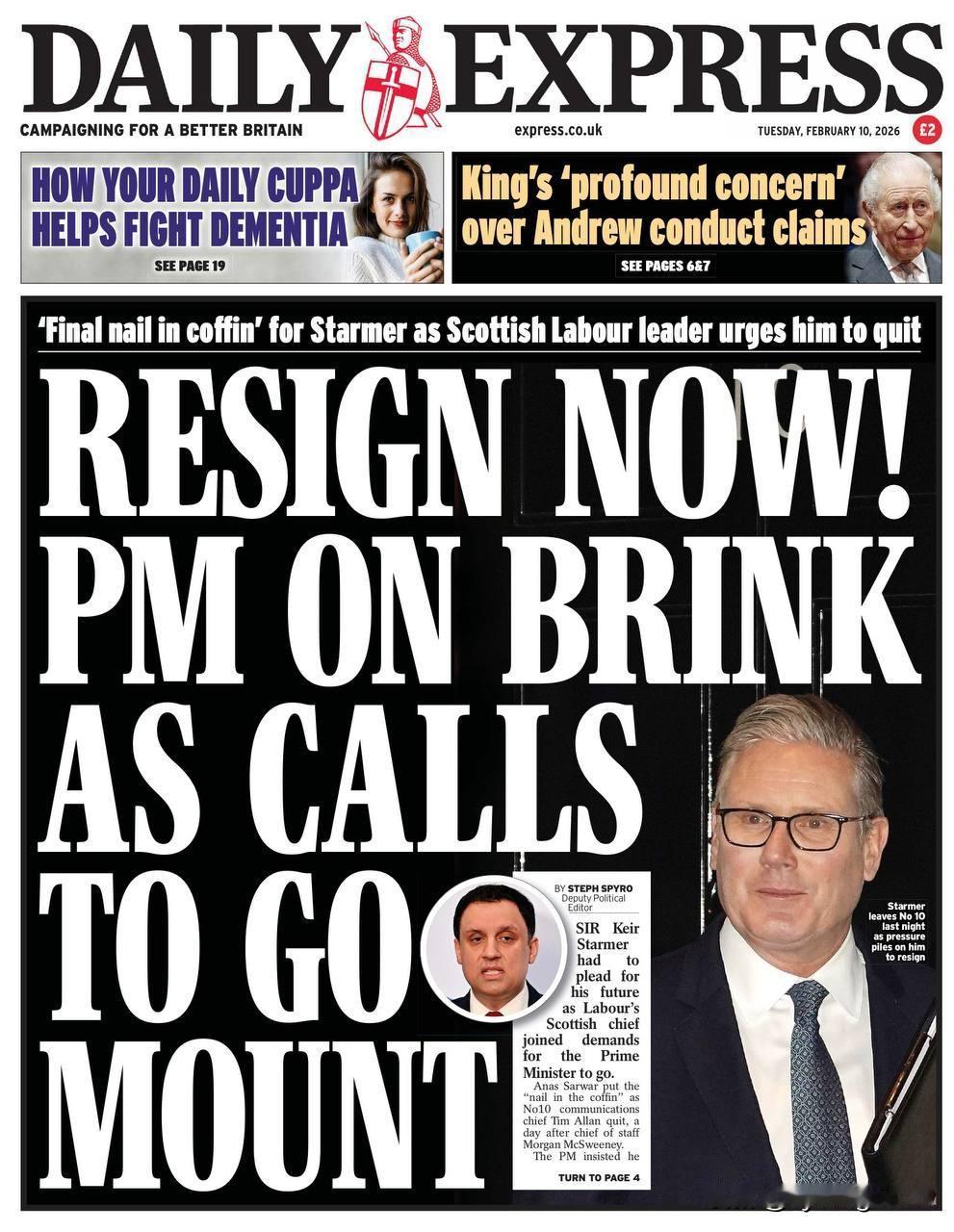 🇬🇧“立即辞职！”这是今天《每日快报》头版对基尔·斯塔默的呼吁。该报是保守党