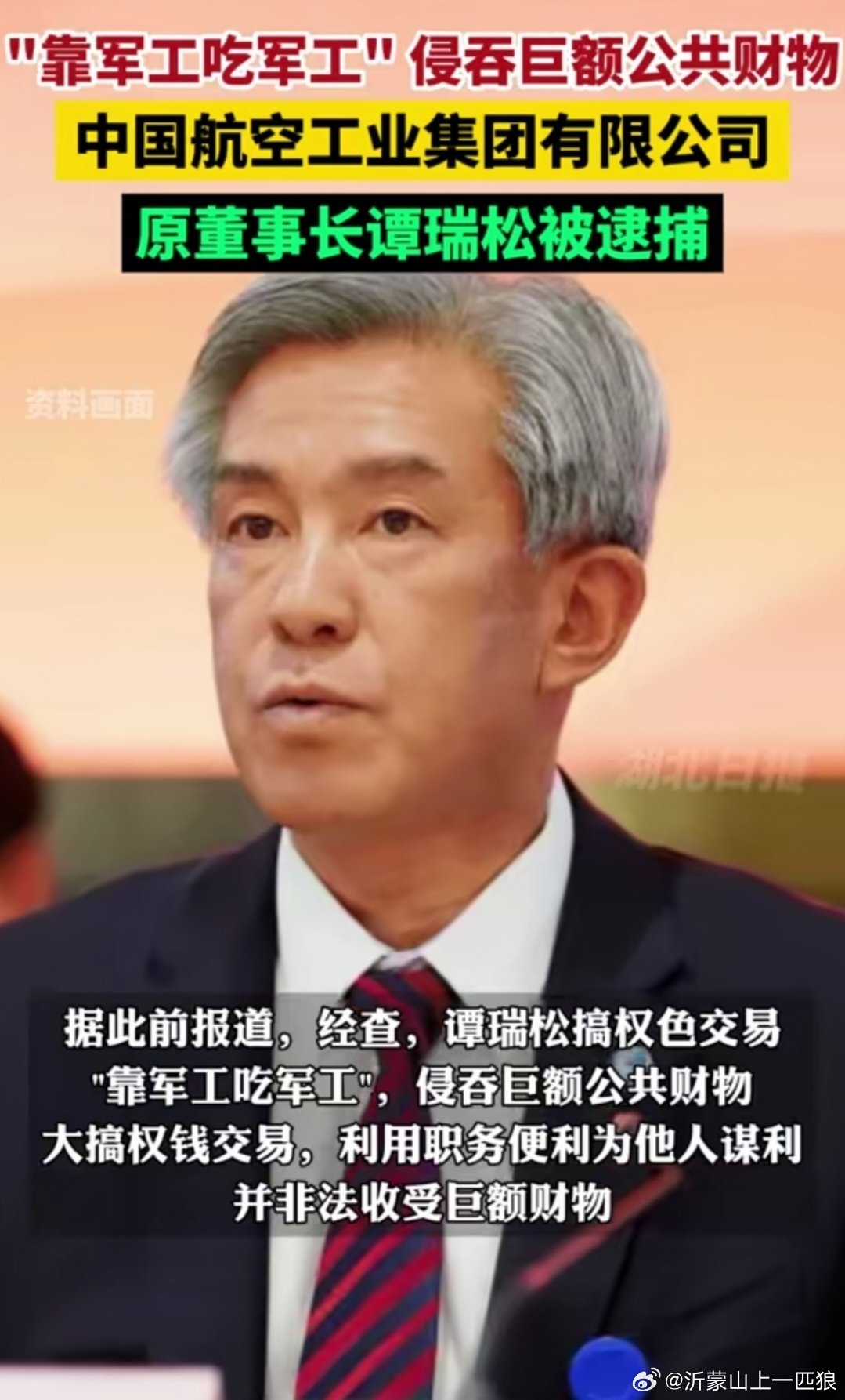 【谭瑞松一审′被判死缓】中国航空工业集团有限公司原党组书记、董事长谭瑞松贪污、受