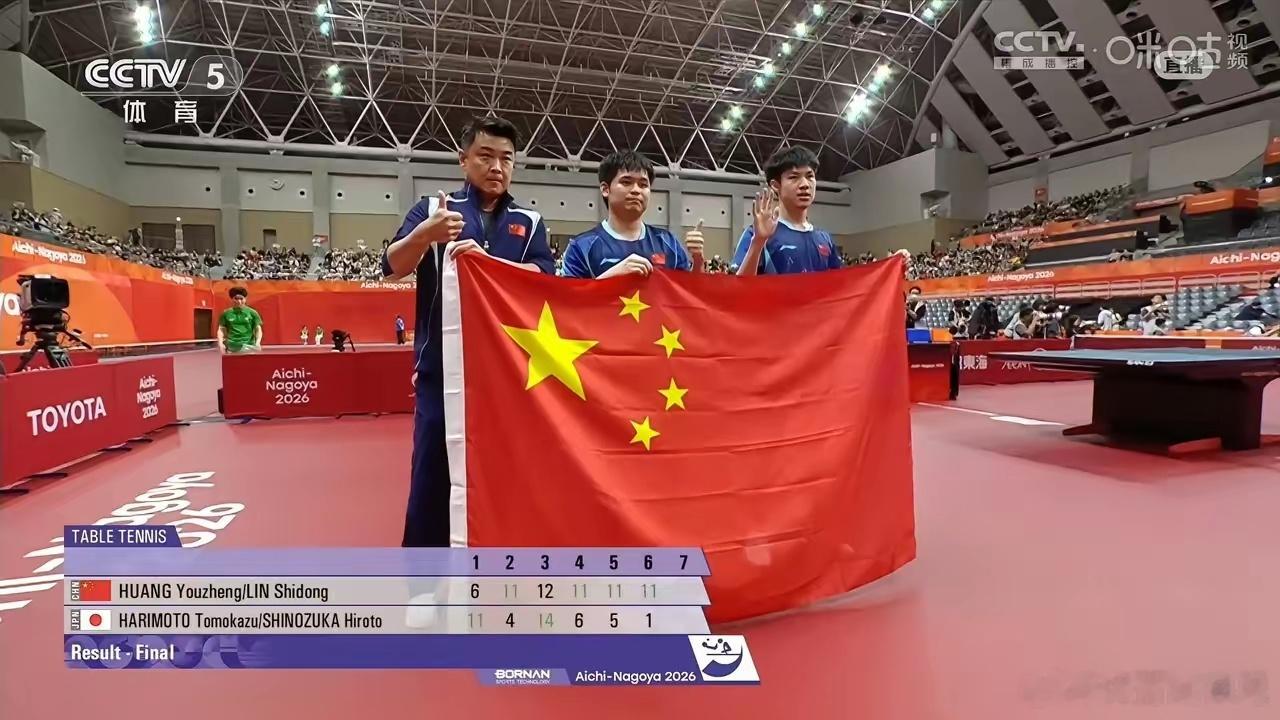 亚运会 黄友政/林诗栋4-2战胜张本智和/蓧塚大登，夺得男双冠军！2026年亚运