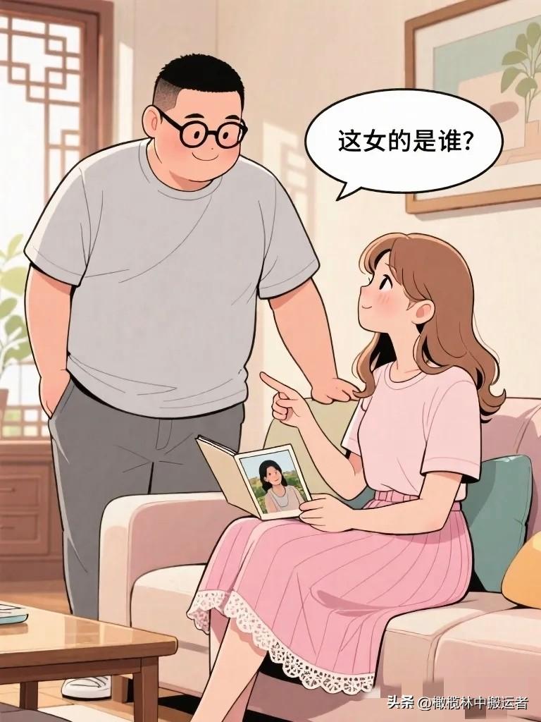 搞笑漫画：老婆翻出我的旧相册，指着一张照片问：“这女的是谁？”我看了一眼，笑了夫